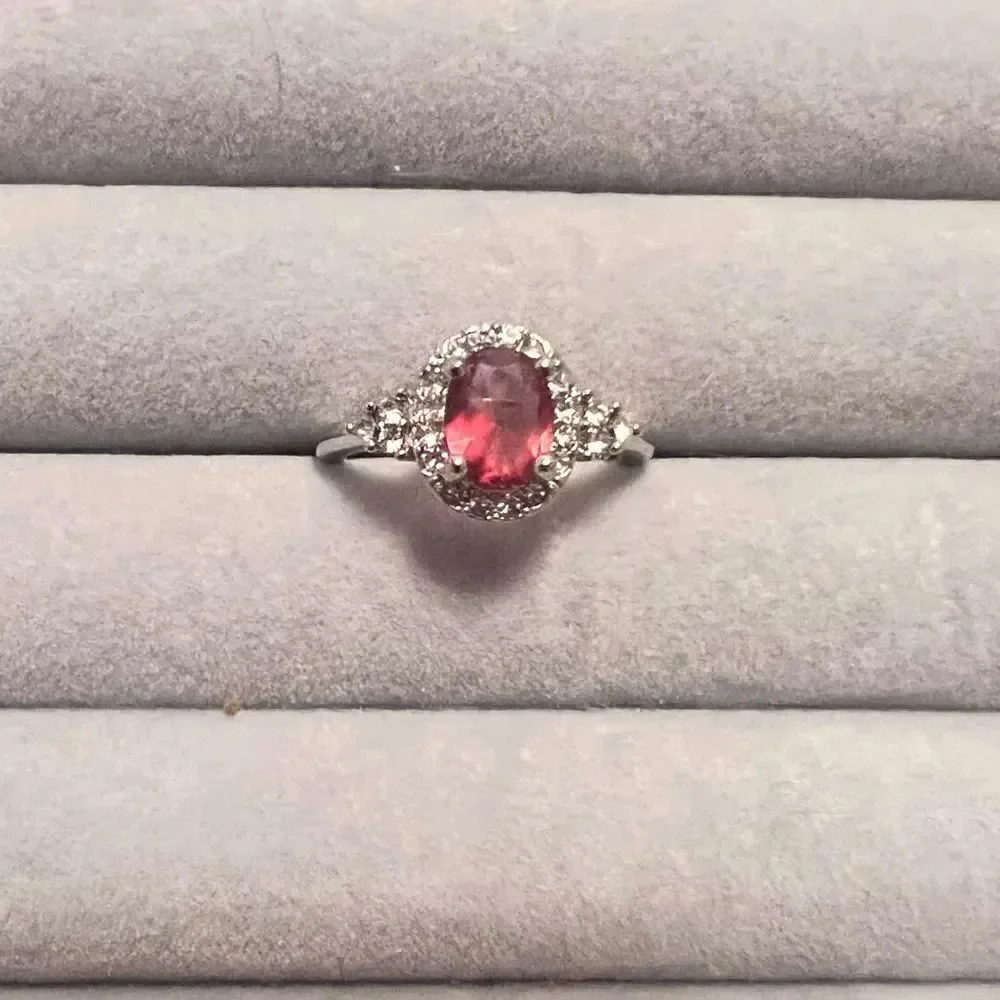 NEW Silver Tone Faux Ruby And Diamond Crystal Ring